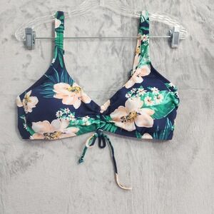 Kona Sol Bikini Top Womens M Blue Green Pink Floral Ruched Lined Padded Beach